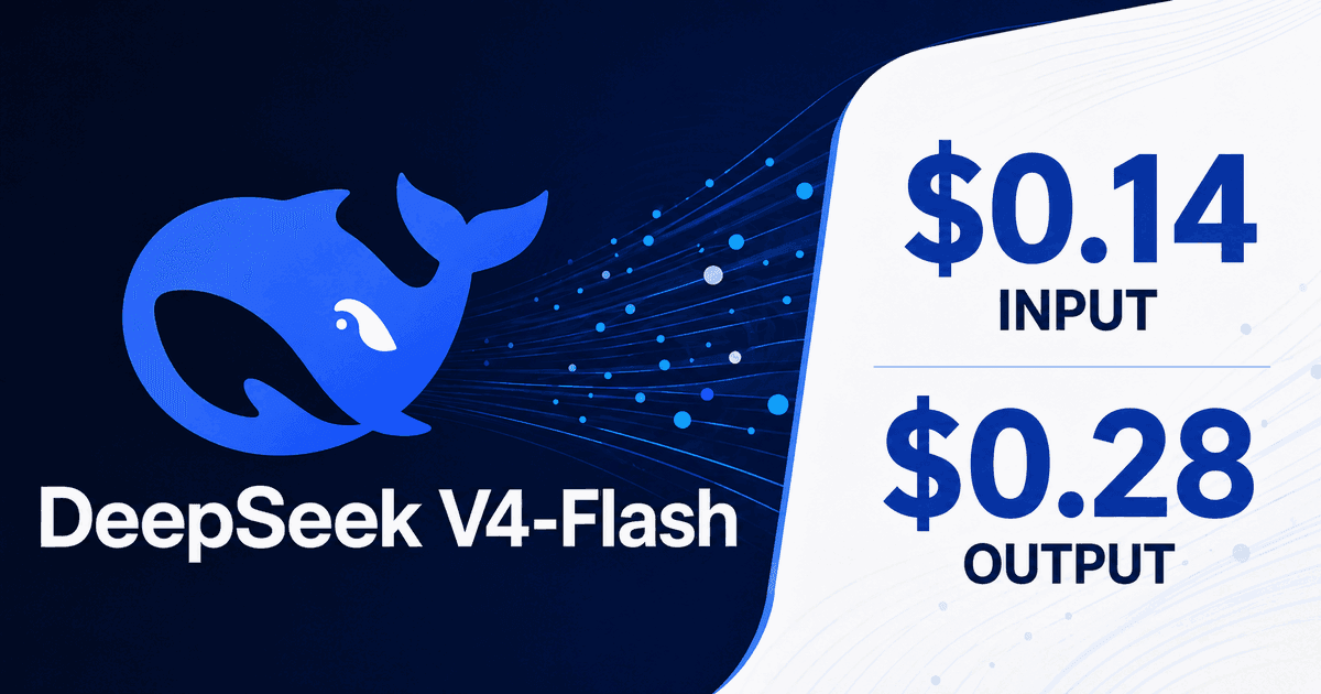 DeepSeek 고래 브랜드와 V4‑Flash 모델명, 입력 0.14달러·출력 0.28달러 가격을 크게 보여주는 AI 뉴스 대표 이미지
