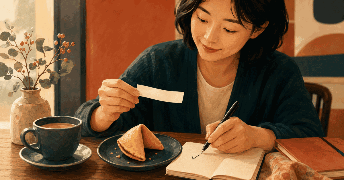 마음에 들지 않는 포춘쿠키 문구를 작은 실천 질문으로 바꾸어 적는 장면