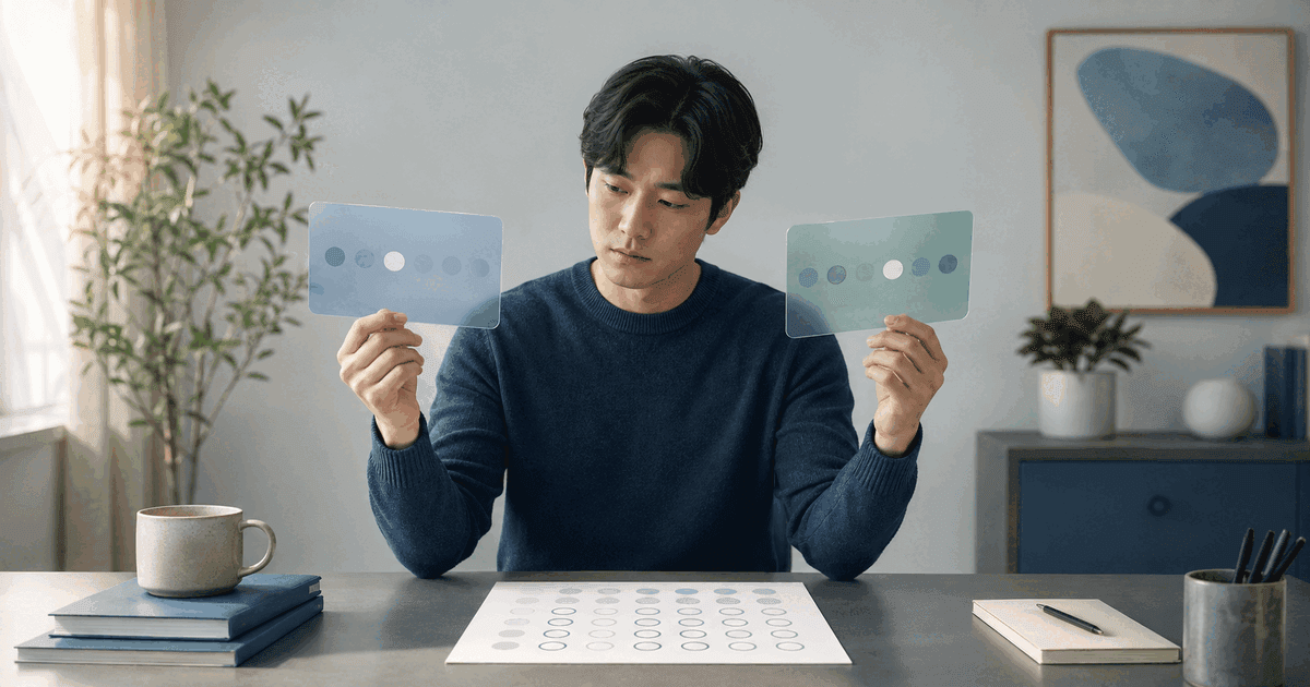 중립적인 선택지 사이에서 자신의 반복 행동을 차분히 비교하는 사람
